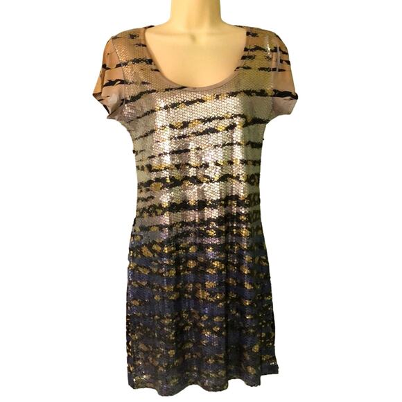 Catch My I Animal print Sequin Slinky Knit Dress Size Medium Fancy - Picture 1 of 6